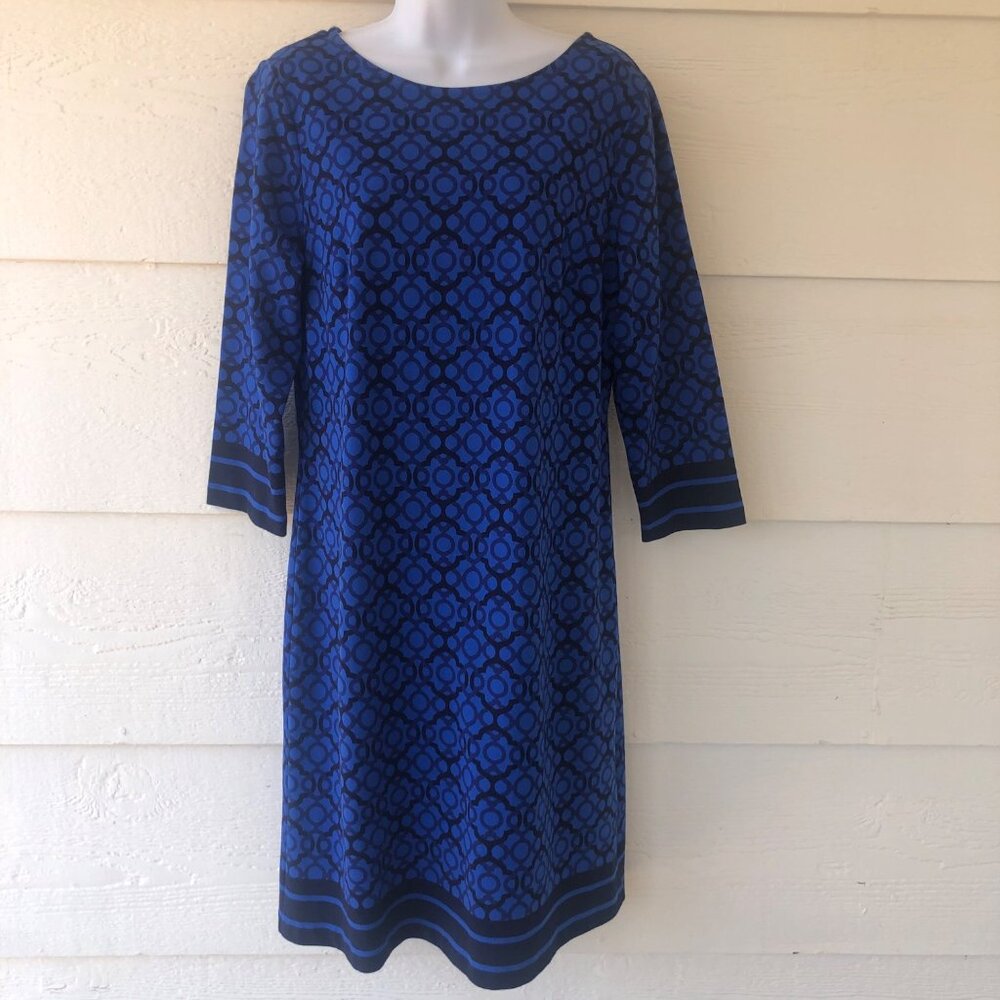Talbot’s Midi Dress Royal Blue & Black Geo Design Contrasting Trim Sz Medium
